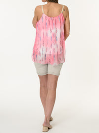 Camisole rose avec imprimé de plumes bleu et rose
