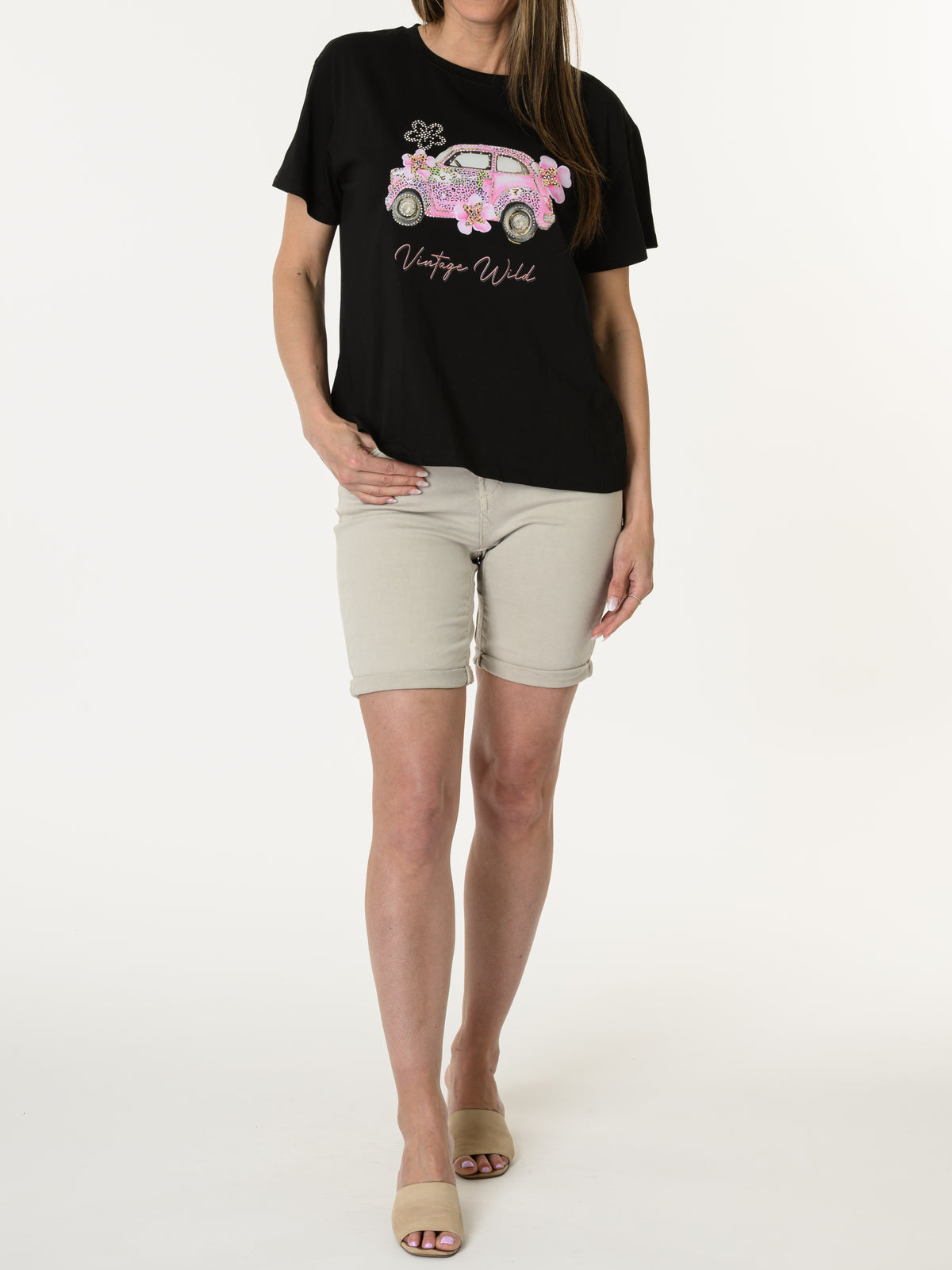 Nouveautés - T-shirt noir avec beetle rose