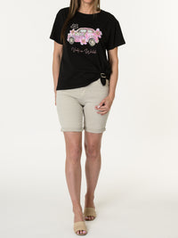 Nouveautés - T-shirt noir avec beetle rose