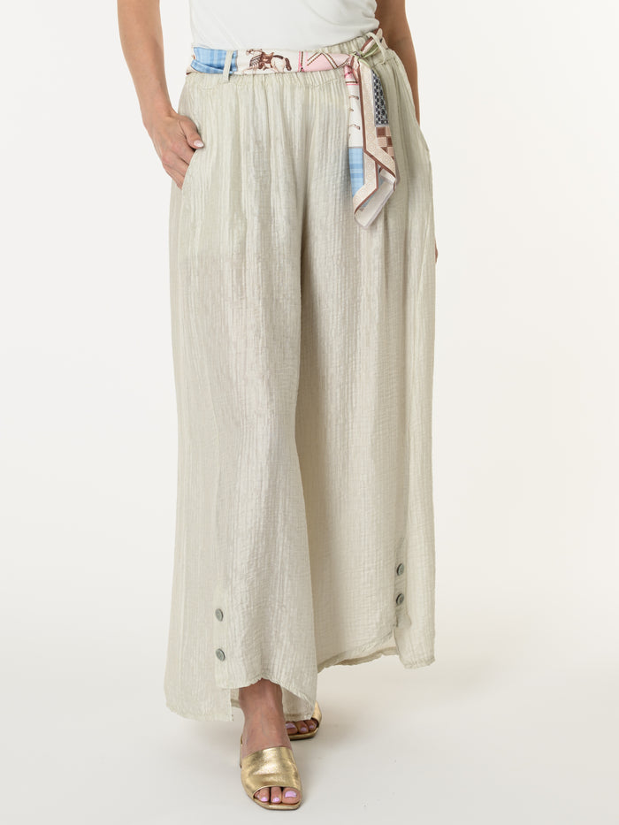 Pantalon palazzo beige avec ceinture