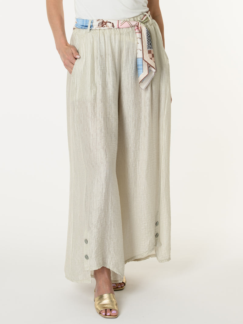 Pantalon palazzo beige avec ceinture