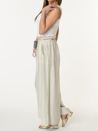 Pantalon palazzo beige avec ceinture