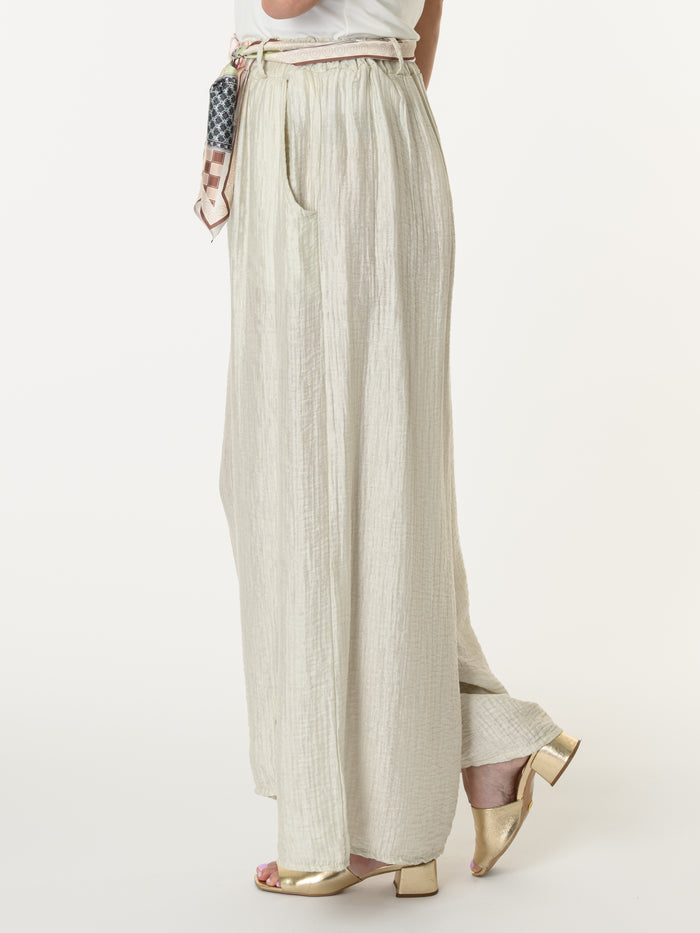 Pantalon palazzo beige avec ceinture