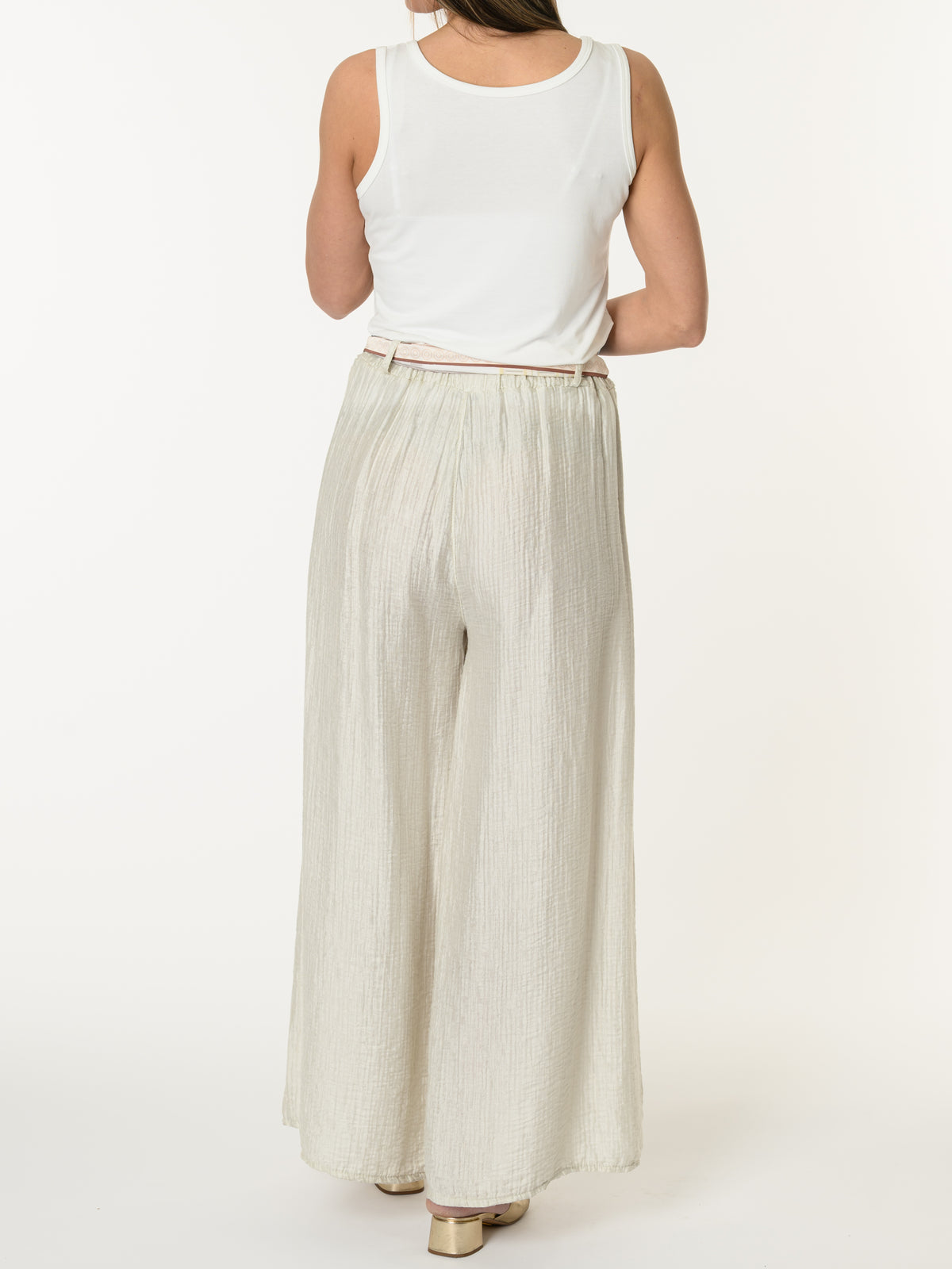 Pantalon palazzo beige avec ceinture