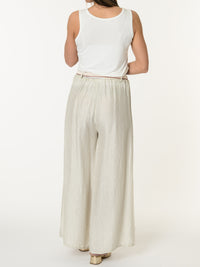 Pantalon palazzo beige avec ceinture