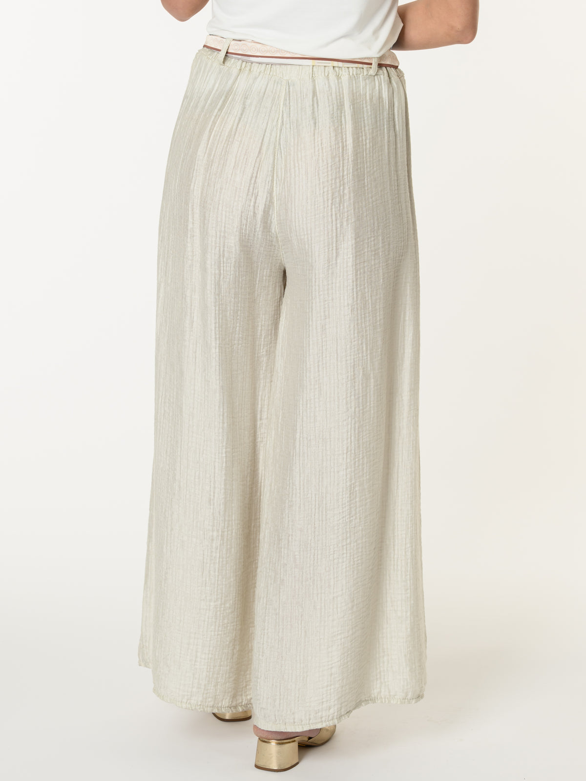 Pantalon palazzo beige avec ceinture