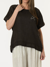 T-shirt brun avec manches en crochet