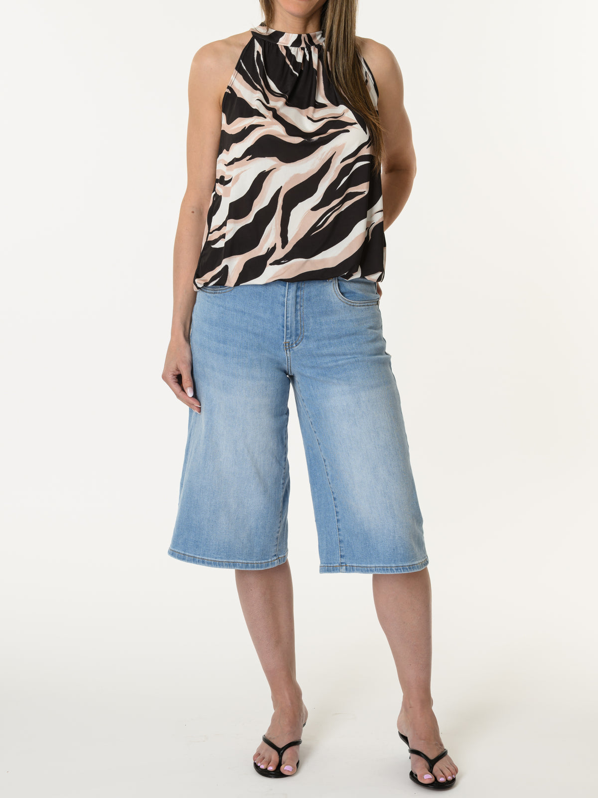 Camisole à col montant avec imprimé noir et beige