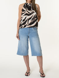 Camisole à col montant avec imprimé noir et beige