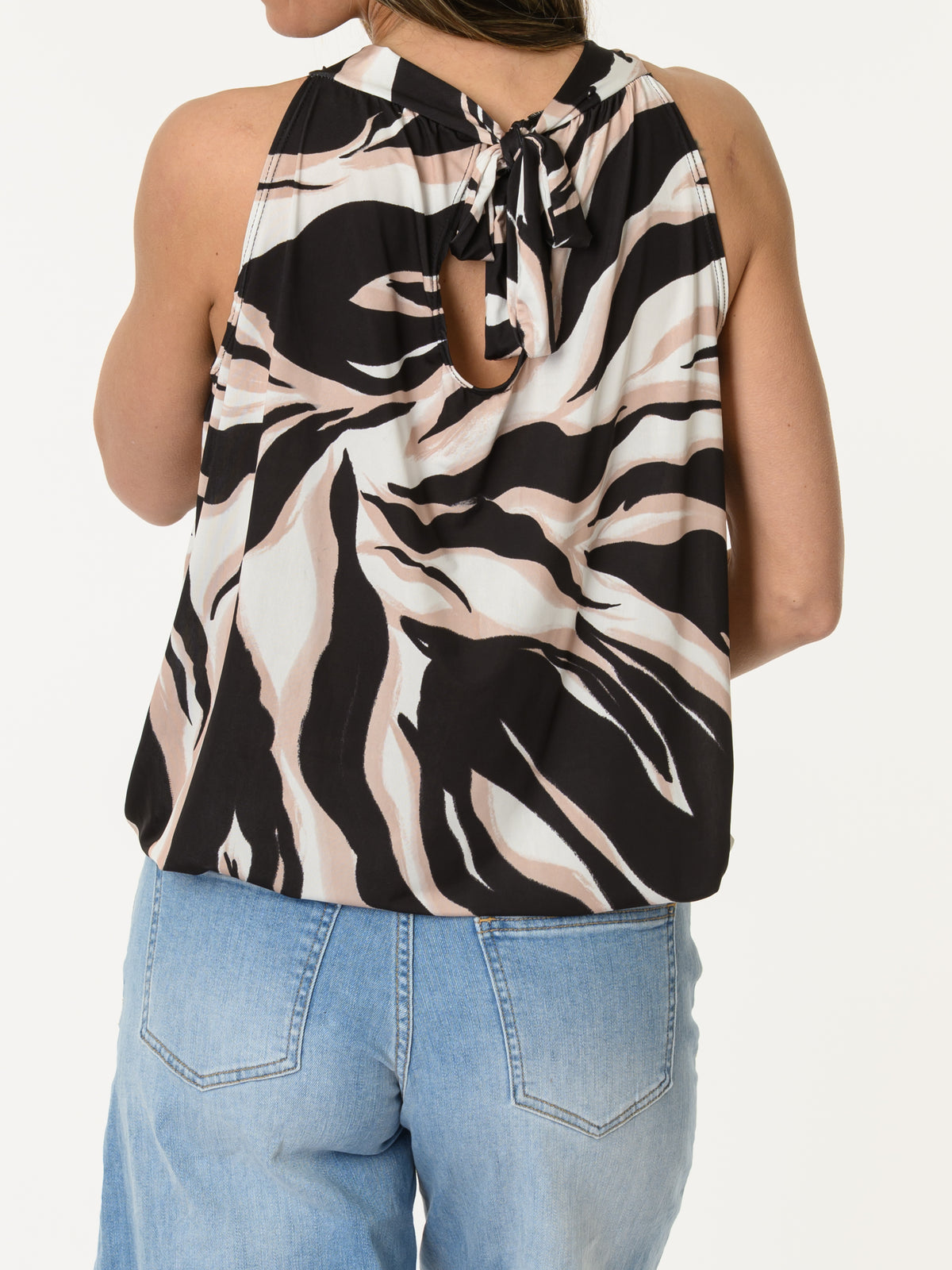 Camisole à col montant avec imprimé noir et beige