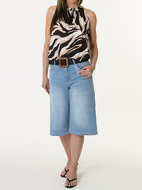 Camisole à col montant avec imprimé noir et beige
