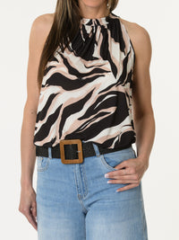 Camisole à col montant avec imprimé noir et beige