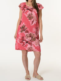 Robe couleur melon d'eau avec imprimé de grandes fleurs