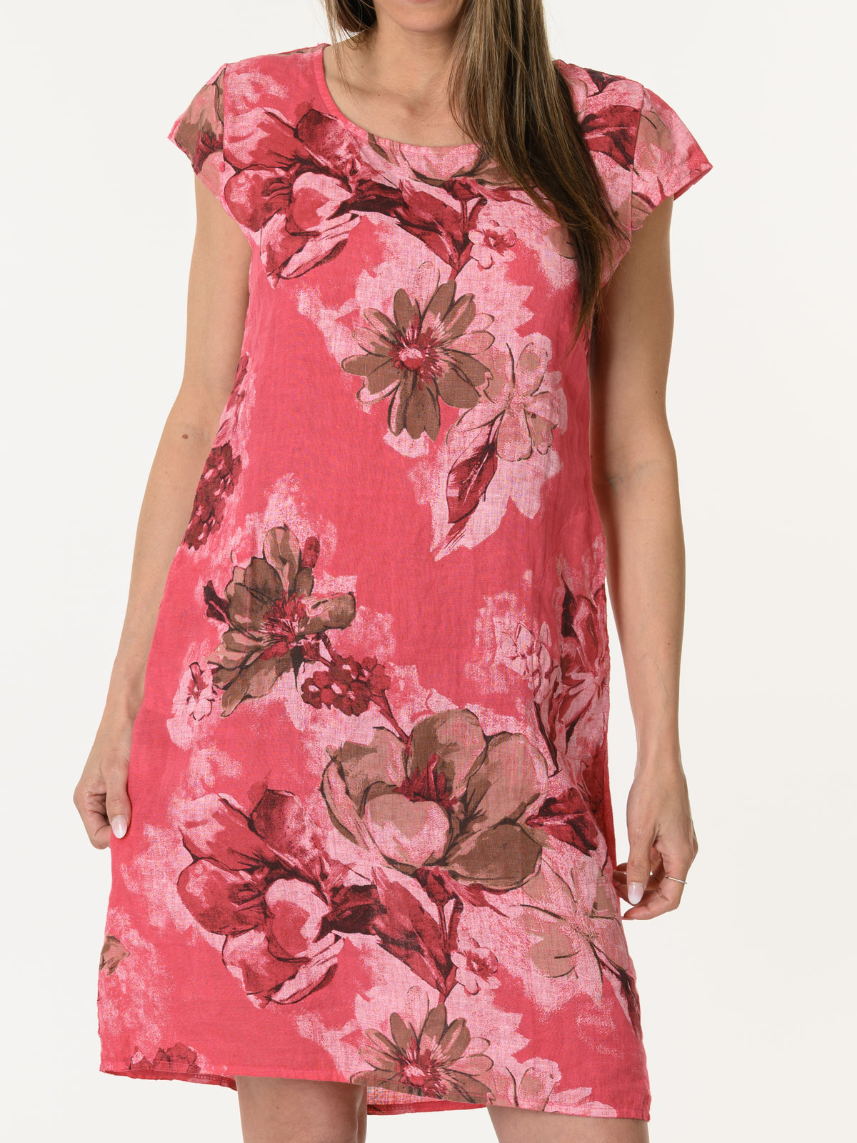 Robe couleur melon d'eau avec imprimé de grandes fleurs