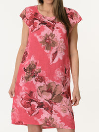 Robe couleur melon d'eau avec imprimé de grandes fleurs