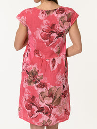 Robe couleur melon d'eau avec imprimé de grandes fleurs