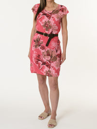 Robe couleur melon d'eau avec imprimé de grandes fleurs