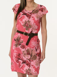 Robe couleur melon d'eau avec imprimé de grandes fleurs