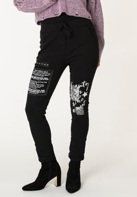 Pantalon noir patchwork à taille élastique