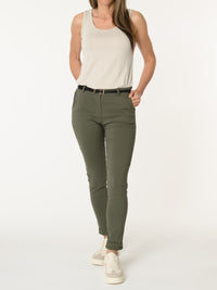 Pantalon skinny kaki avec ceinture
