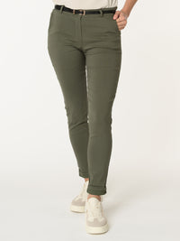 Pantalon skinny kaki avec ceinture