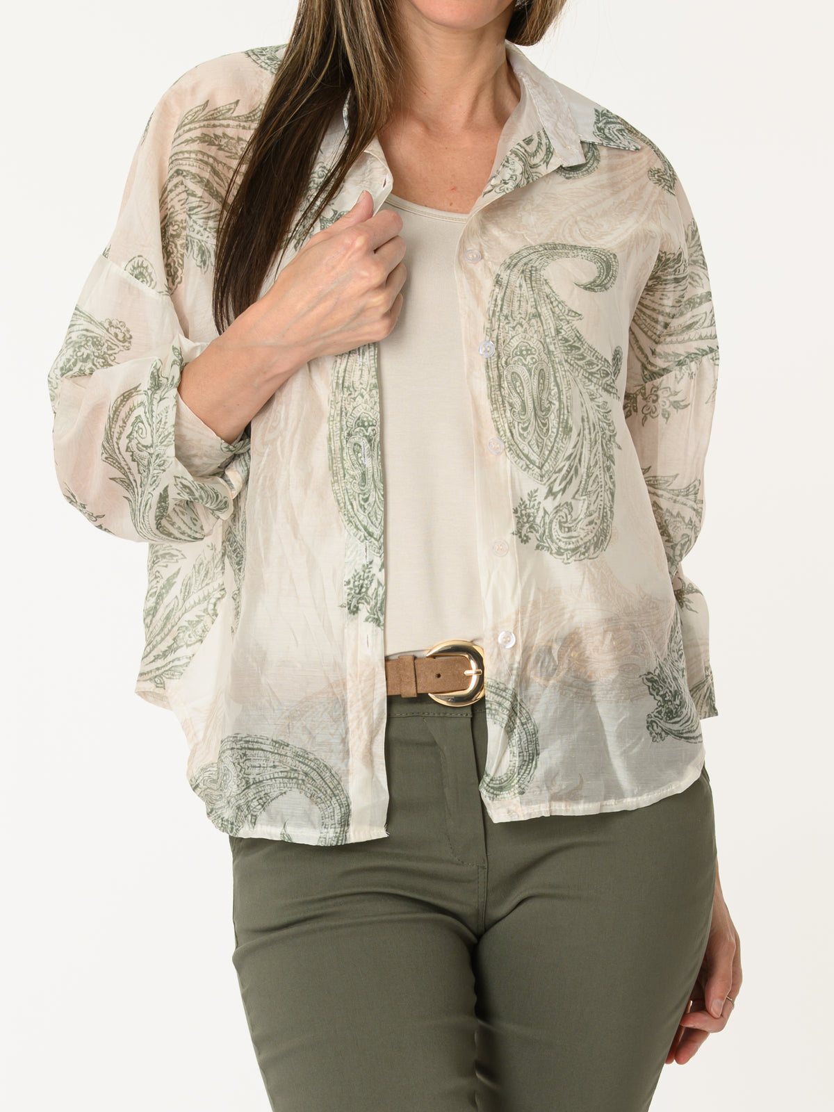 Chemise semi-transparente avec imprimé de paisleys