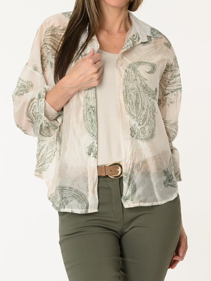 Chemise semi-transparente avec imprimé de paisleys