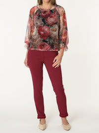 Blouse en tulle avec imprimé floral et manches à volants