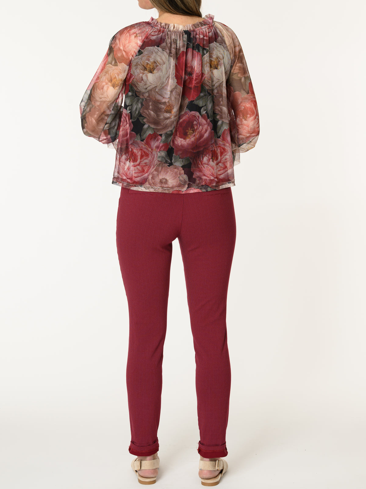 Blouse en tulle avec imprimé floral et manches à volants