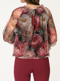 Blouse en tulle avec imprimé floral et manches à volants