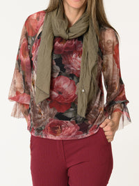 Blouse en tulle avec imprimé floral et manches à volants