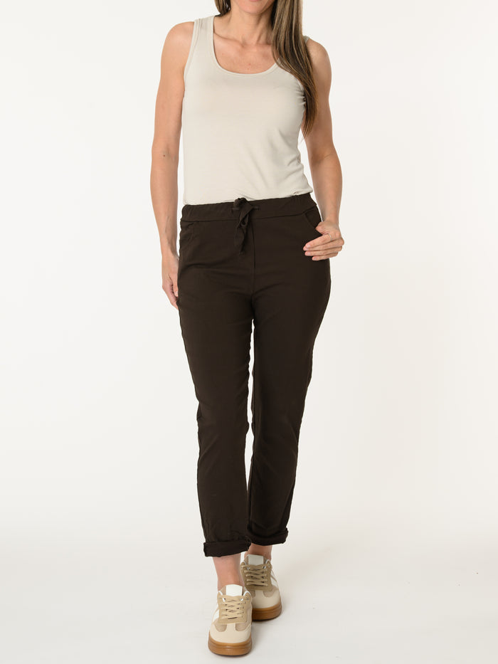 Pantalon brun à taille élastique
