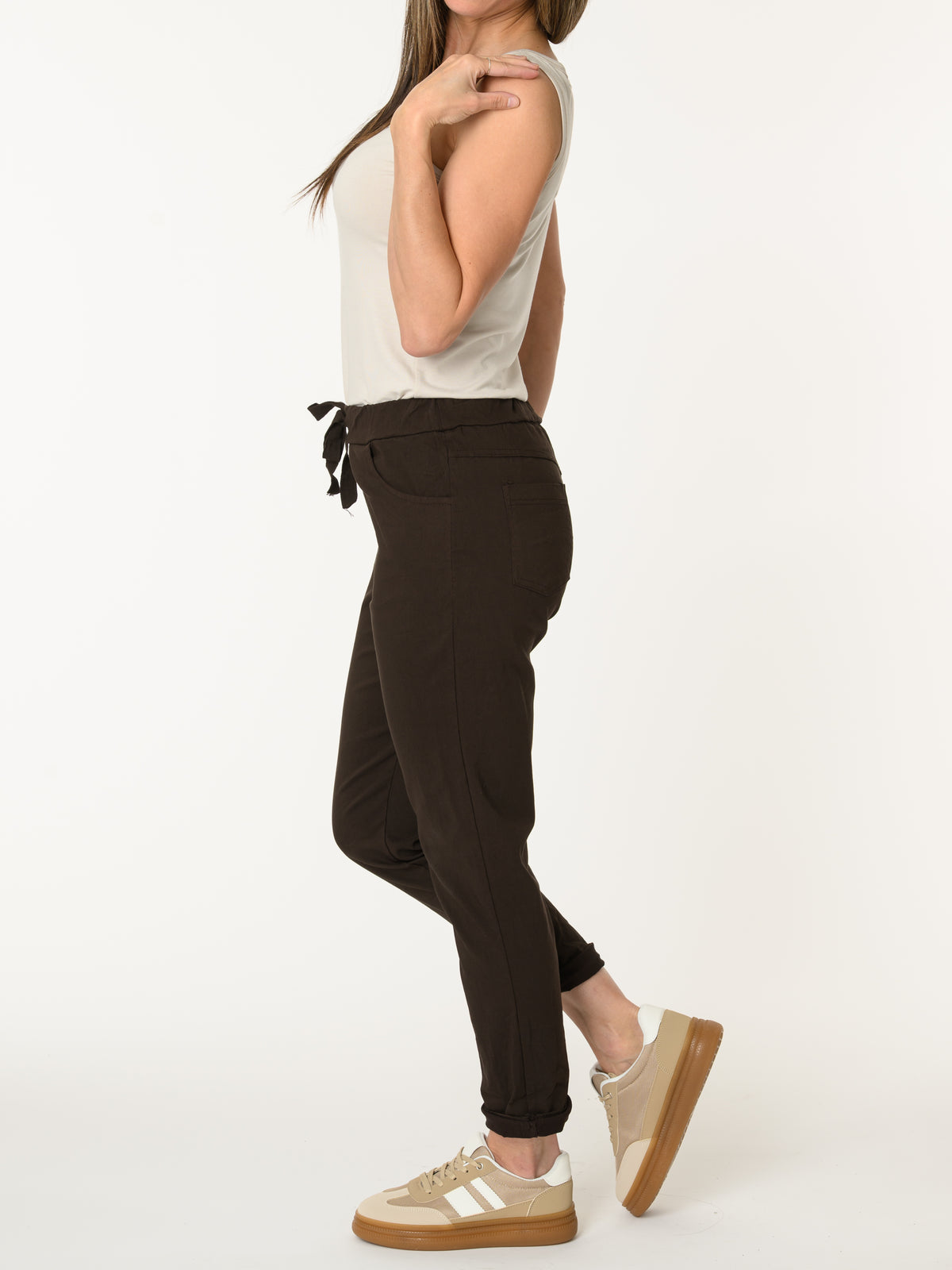 Pantalon brun à taille élastique