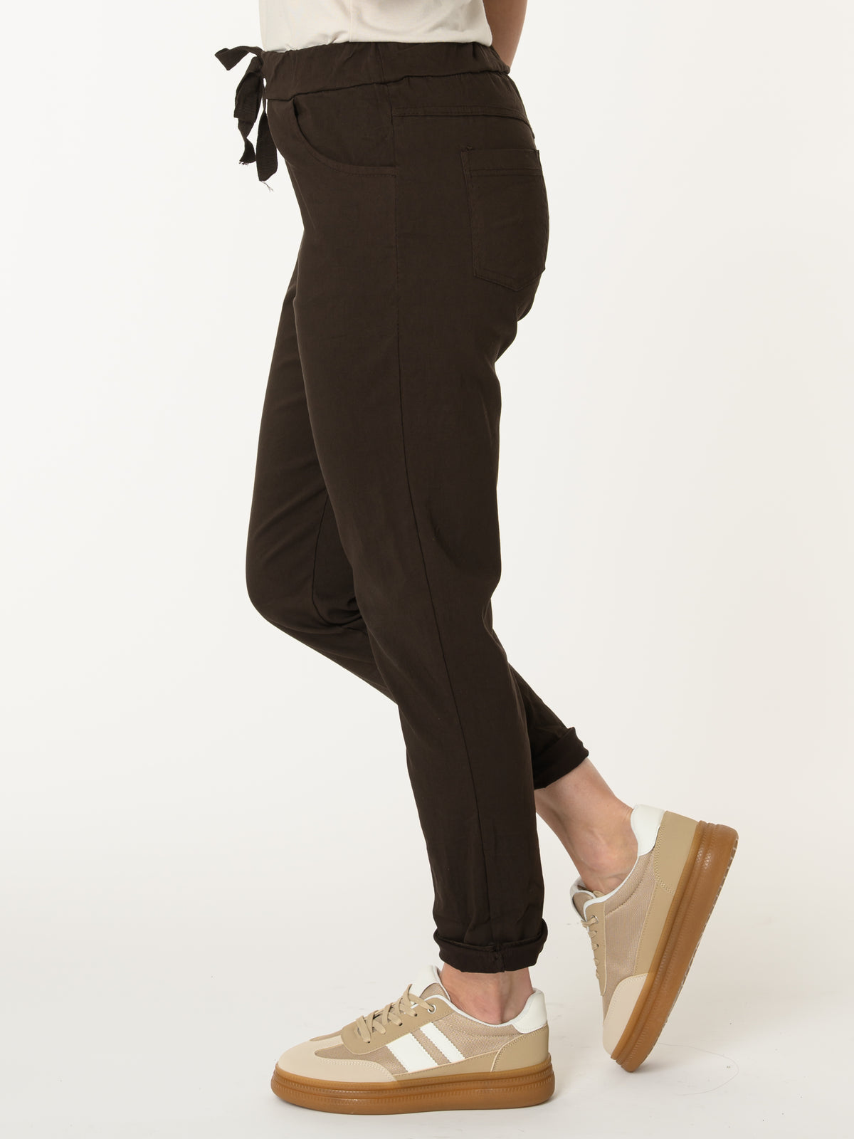 Pantalon brun à taille élastique