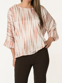 New - Blouse blanc crème avec imprimé brun et rose
