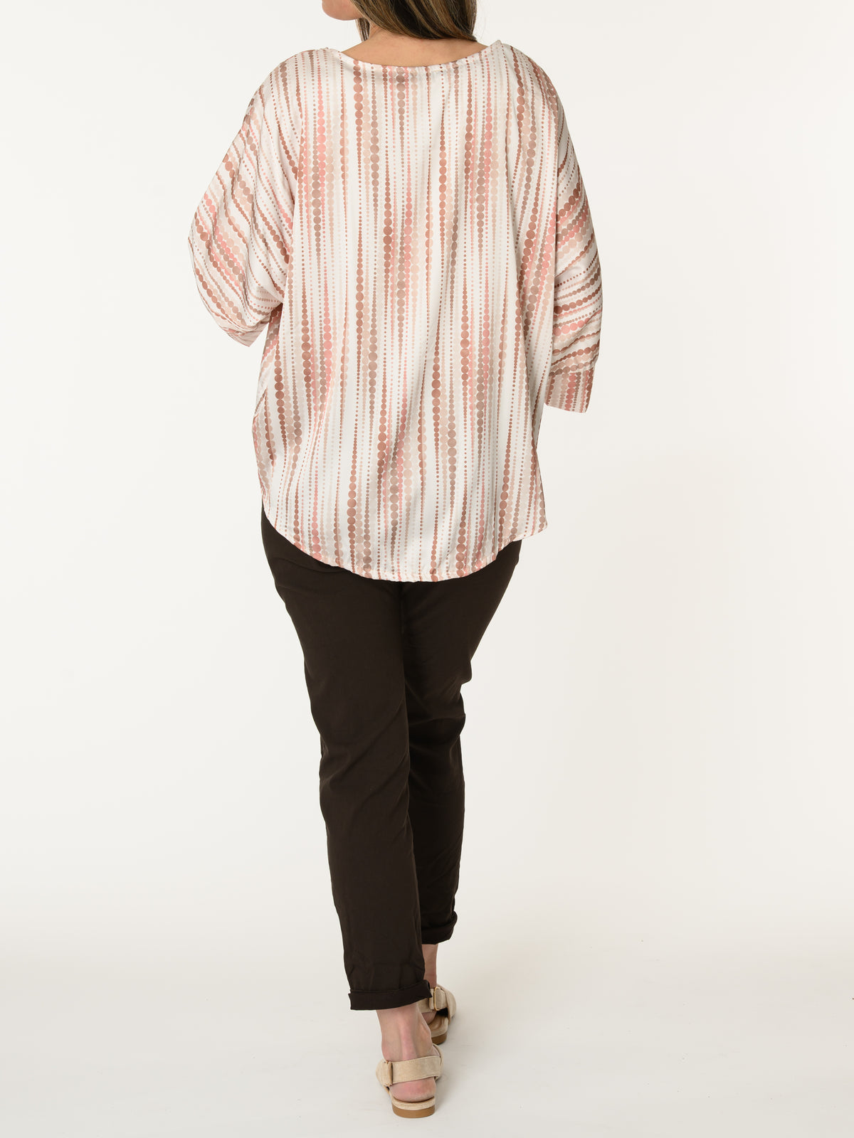 New - Blouse blanc crème avec imprimé brun et rose