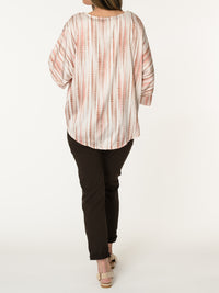 New - Blouse blanc crème avec imprimé brun et rose