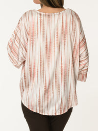 New - Blouse blanc crème avec imprimé brun et rose