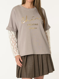 Chandail moka avec manches en dentelle
