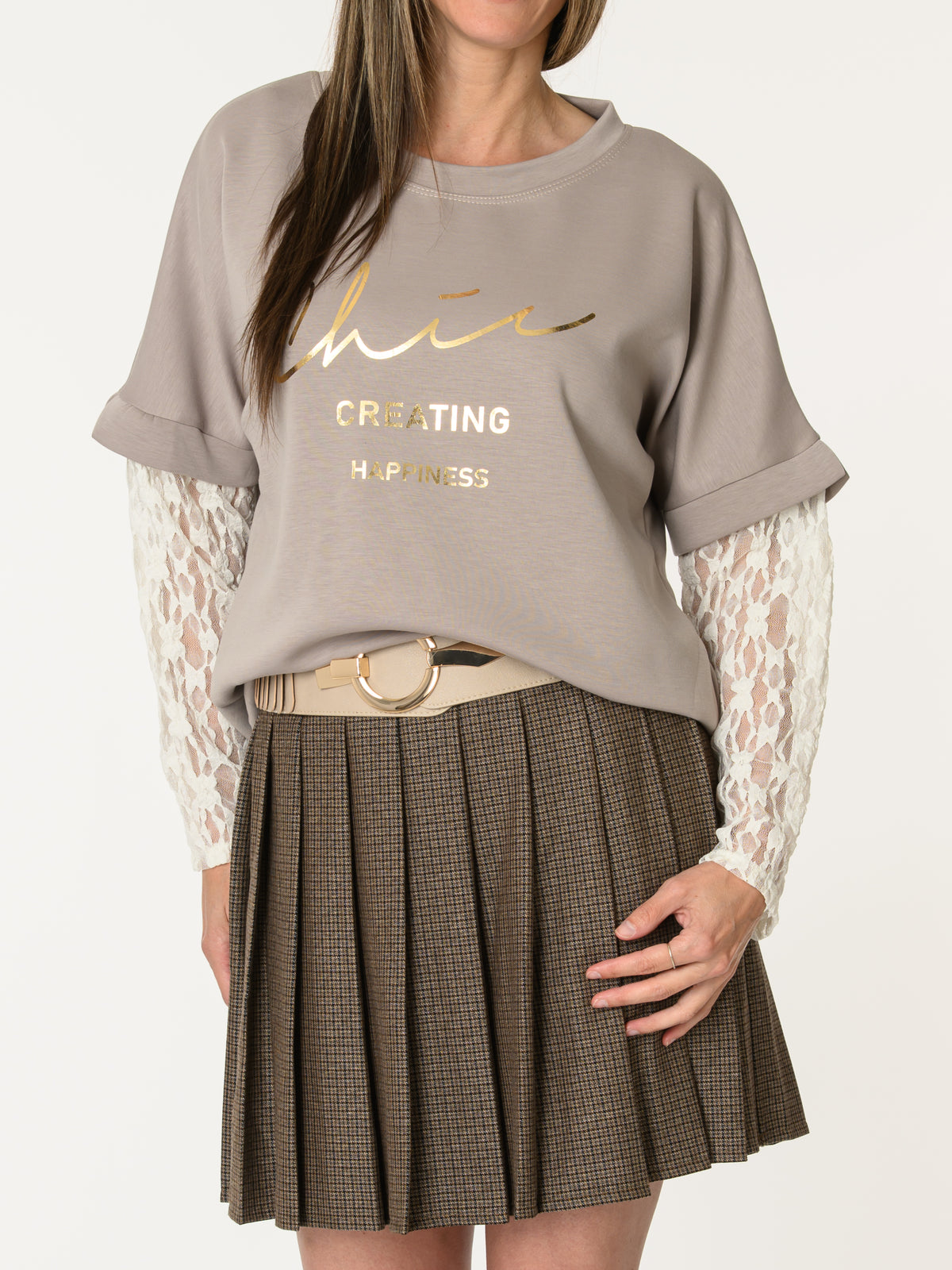 Chandail moka avec manches en dentelle