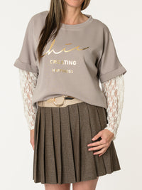 Chandail moka avec manches en dentelle