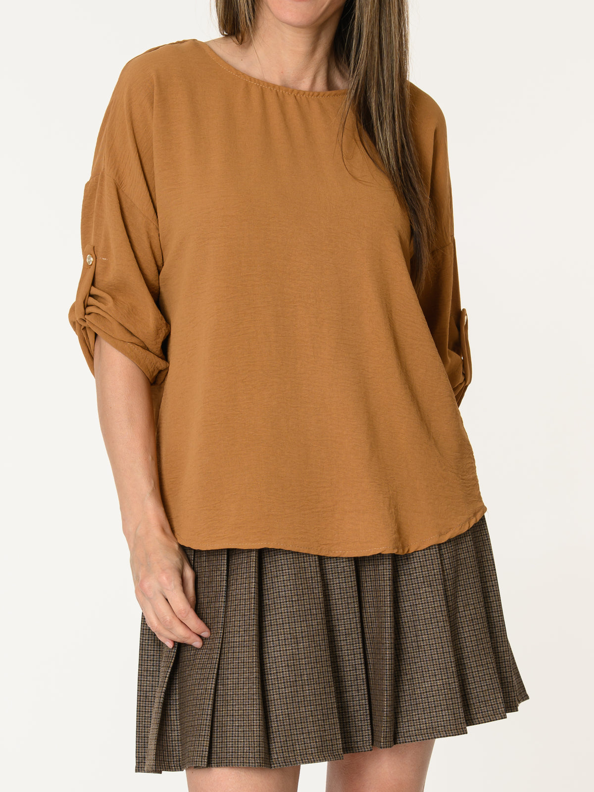 Blouse camel à manches 3/4