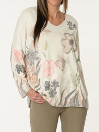 Chandail blanc crème avec imprimé floral multicolore