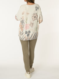 Chandail blanc crème avec imprimé floral multicolore