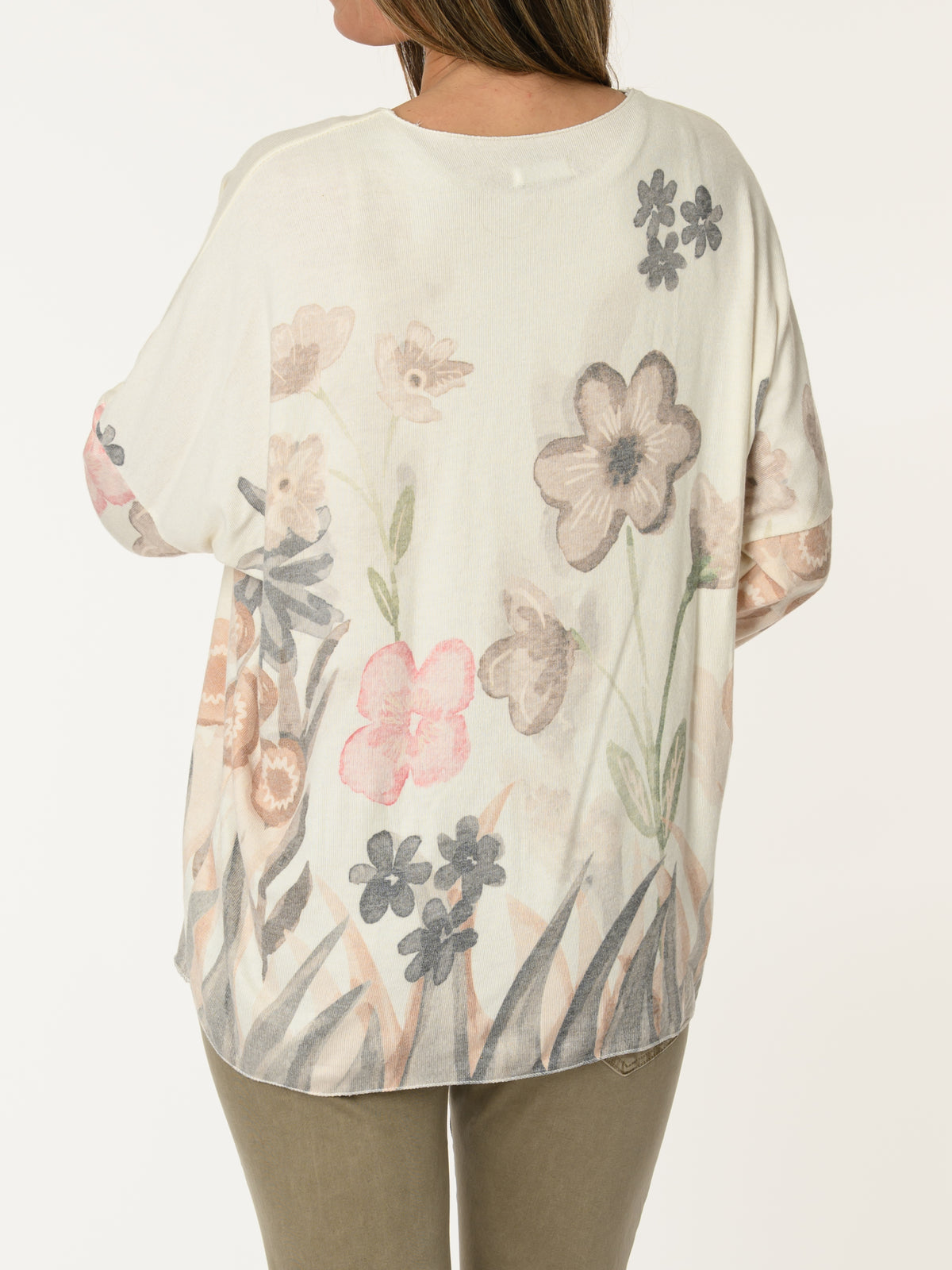 Chandail blanc crème avec imprimé floral multicolore