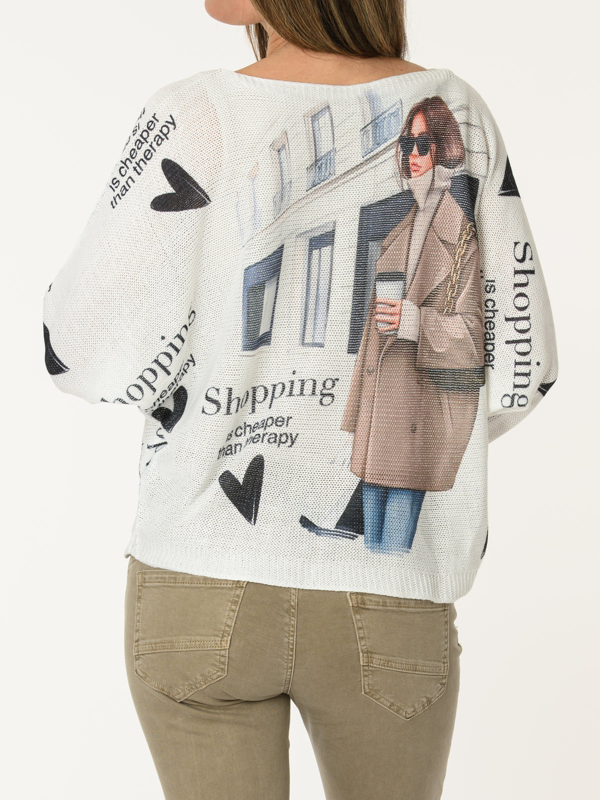 Chandail blanc avec imprimé de femme chic