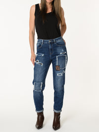 Prévente 15 septembre - Jeans boyfriend avec patchwork