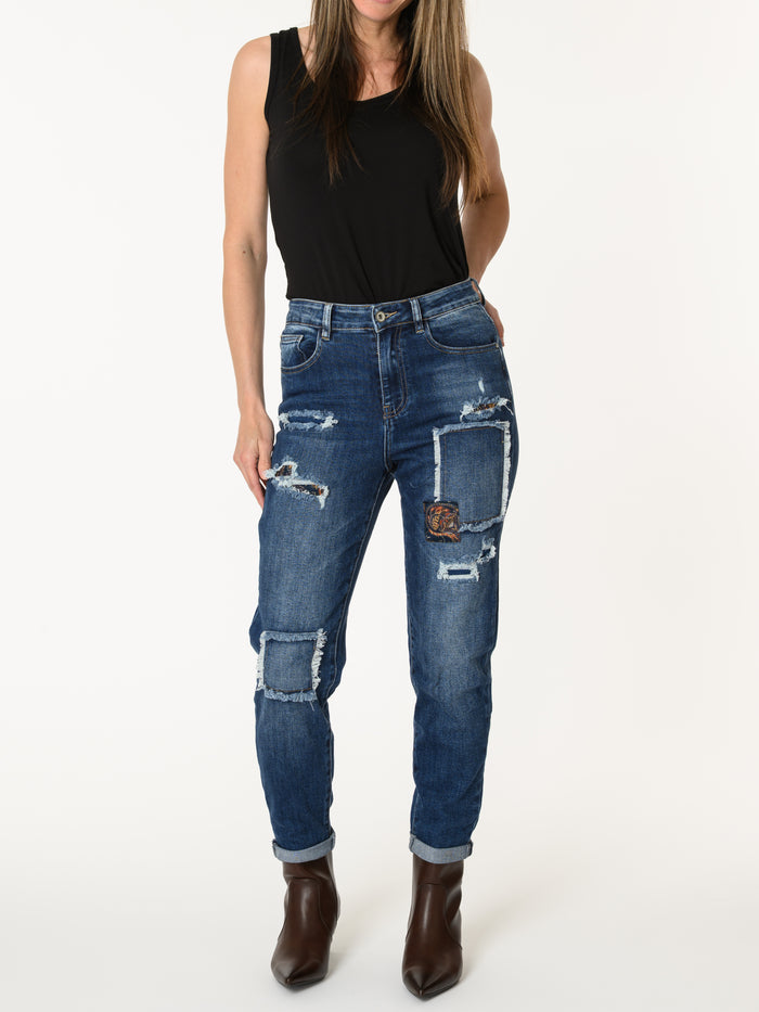 Prévente 15 septembre - Jeans boyfriend avec patchwork