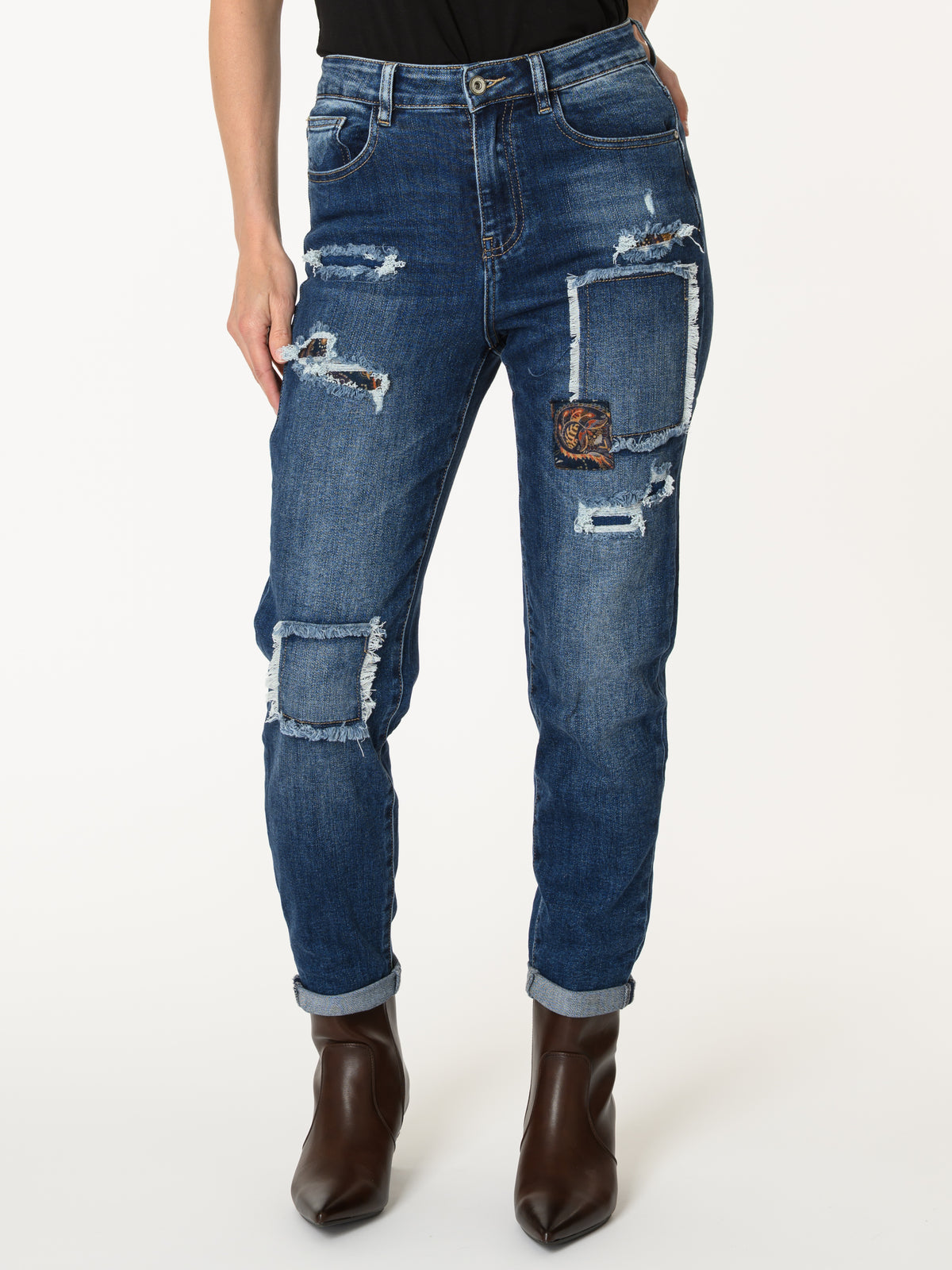 Prévente 15 septembre - Jeans boyfriend avec patchwork
