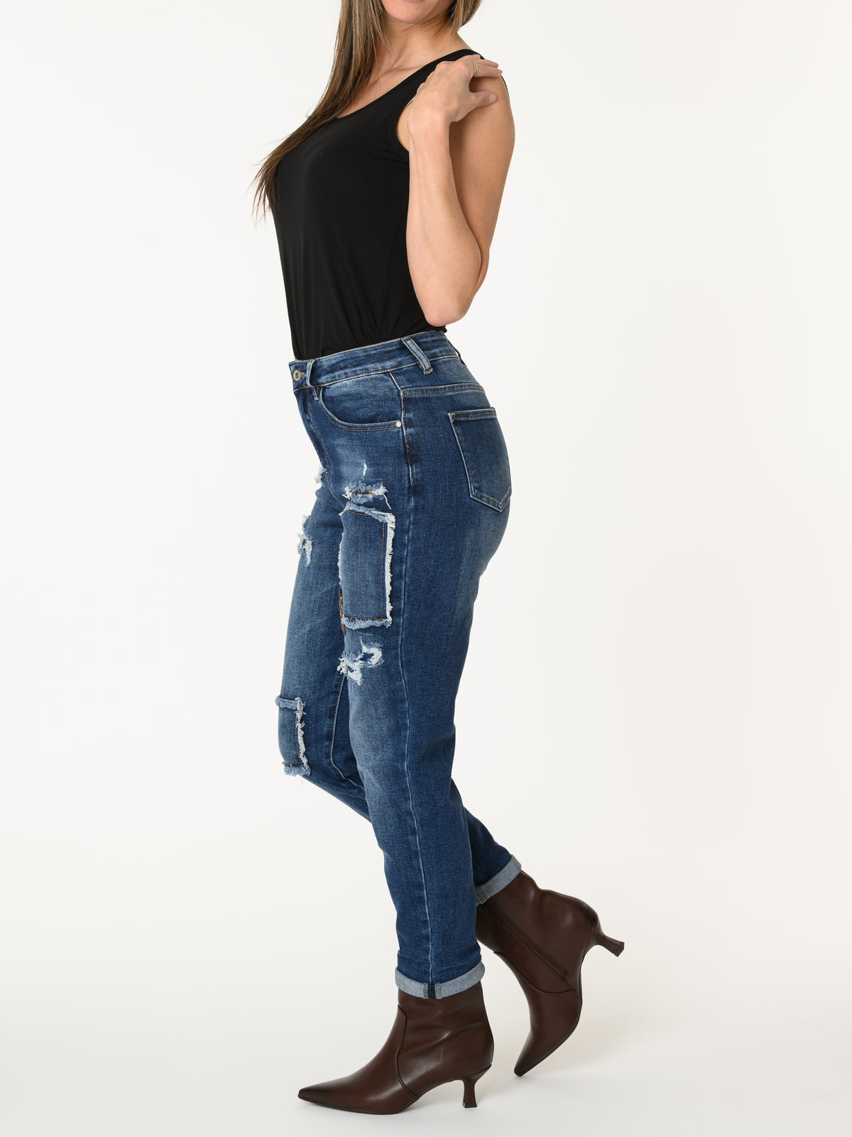 Prévente 15 septembre - Jeans boyfriend avec patchwork